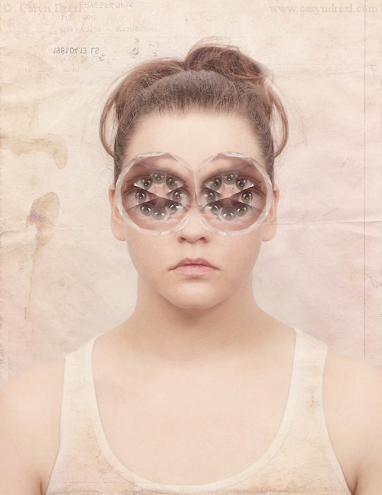 Bug Eyed Girl - FREE SHIPPING Print Girl Crystals Glass Eyes Cream Peach Pink Prism White Bright Weird Surreal Creepy Portrait