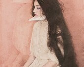I Can Feel It In My Bones - FREE SHIPPING - Print Pink Peach Face Portrait Vintage Bone Jaw Surreal Long Hair Antique Death Dead Creepy
