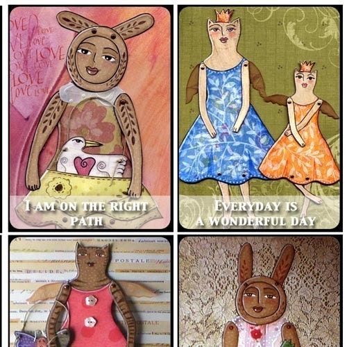 Bunny cat affirmation 9 cards ATC, ACEO size  free shipping