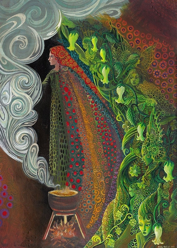 Witch's Brew - Pagan Goddess Art 5x7 Blank Greeting Card