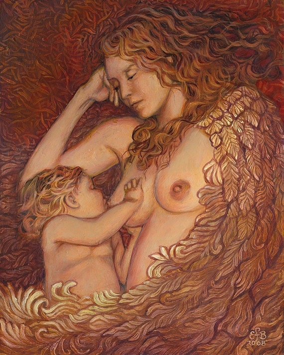 The Nestling - Breast feeding Mother Goddess Art Print