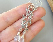 Earrings - sterling silver, moonstone, briolette, slender, branch design - Ceridwen