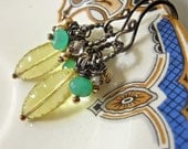 Earrings - sterling silver, oxidised, lemon quartz, chrysoprase, scapolite, goldfill, gemstone - Lemongrass