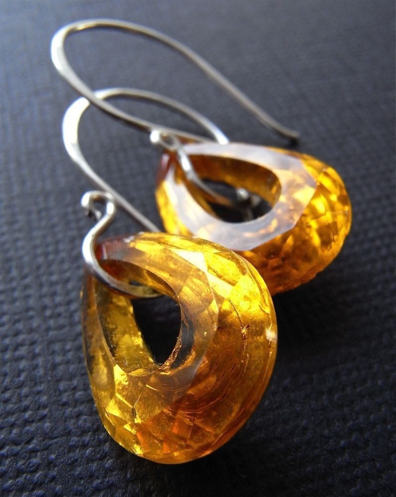 Earrings - sterling silver, vintage glass, teardrop, hoop, topaz - Aine