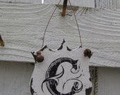 Hand Painted MONOGRAM ORNAMENT LETTER C, Personalized Ornament, Primitive Ornament, Custom Ornament, Christmas Cottage Ornament