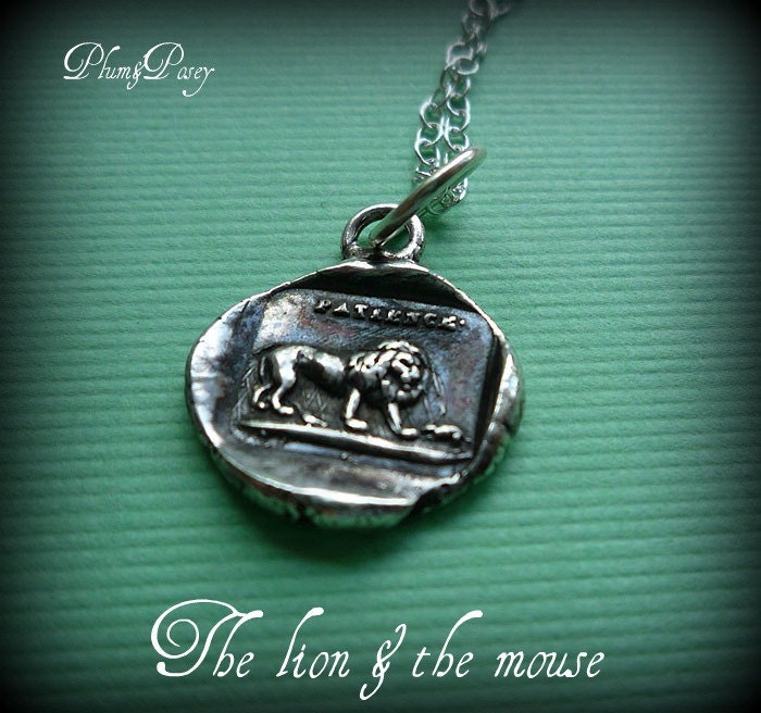 Lion and the Mouse - Aesop's Fable Antique Wax Seal Necklace