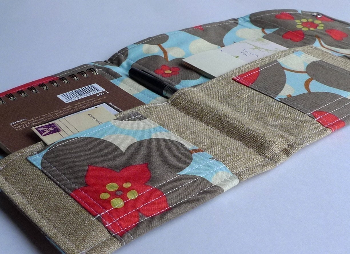 Linen Stationery Organizer, Coupons, Passports- In Touch Clutch (tm) in Amy Butler Sky Morning Glory