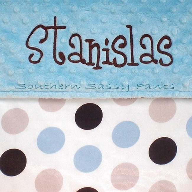 Personalized Baby Satin Blanket - Minky Dot and Satin Baby Blanket