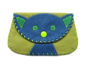 Cat Snap Wallet Purse in Blue and Green