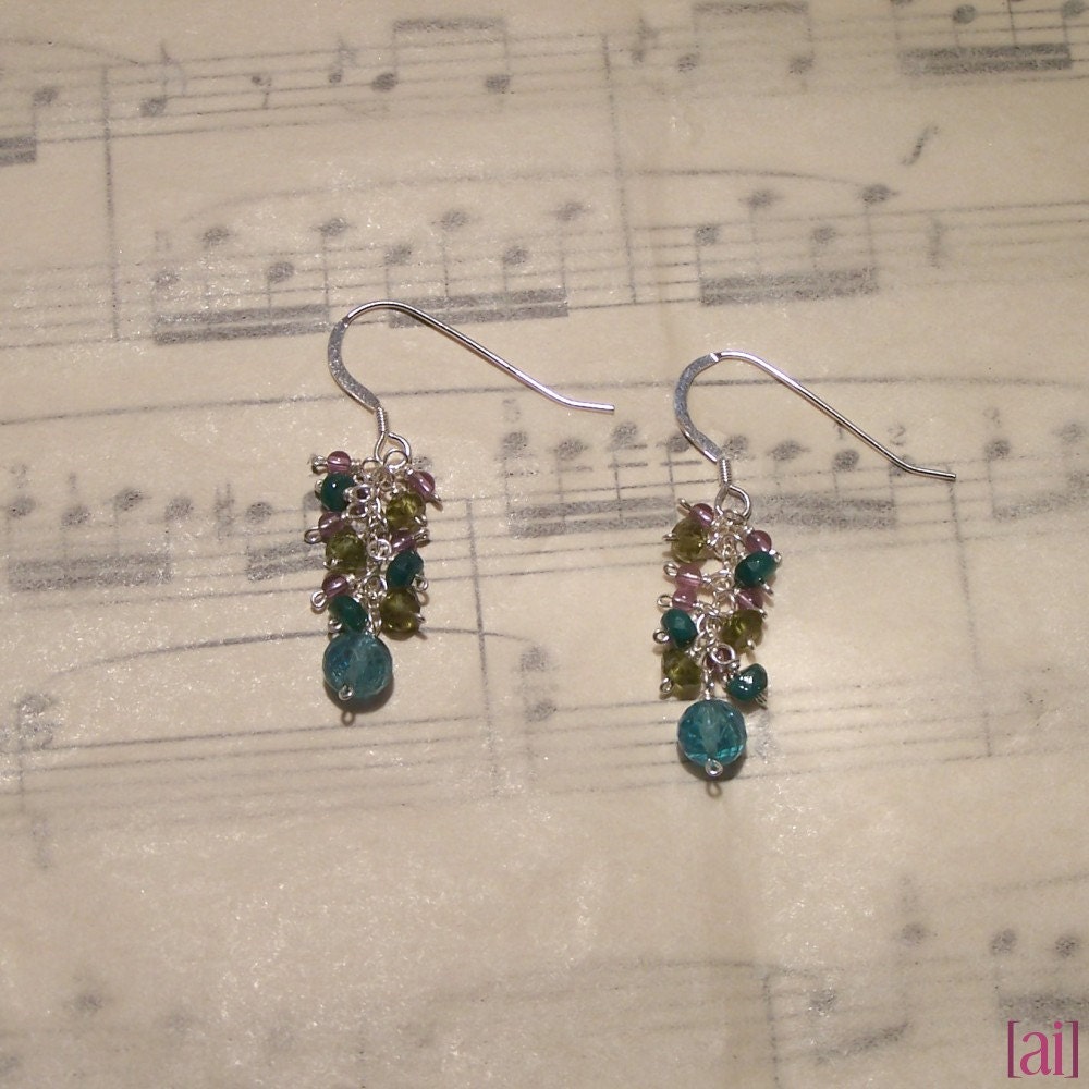 Val - Apatite, emerald, vesuvianite, and amethyst earrings