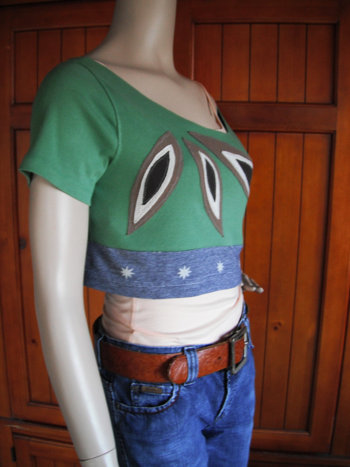 SALE--REVIVAL Crop Top, Upcycled XS/S, Eco-Fashion, Recycled Repurposed T-Shirt Knit