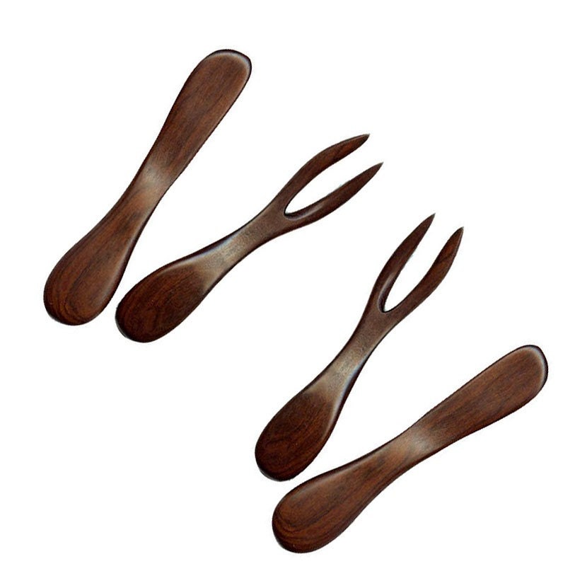 Baerreis Hand Carved Set of TWO Matching Cocktail Forks, TWO Spreaders - Choose Color - Made to Order