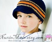 Boys Stripes Beanie with Brim Hat size 2T-4T - navy, camel, hot orange, newsboy, Free US Shipping