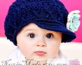 Child Hat, Girls Hat, Crochet Hat, 2T-4T Apple Cap Beanie -bright navy, newsboy newsgirl, Free US Shipping