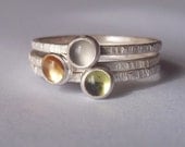 Soft Misty Morning - Tiny Stacking Ring Trio set - Sterling and Fine Silver - Mother's Day Birthstone Stackers