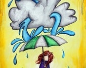 Grace Flood 8x10 Art Print surreal girl under umbrella with rain