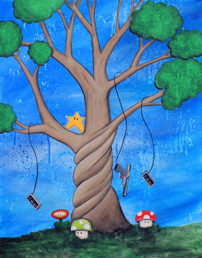 The Tree of Extra Life 8x10 Art Print Nintendo mushroom star controller