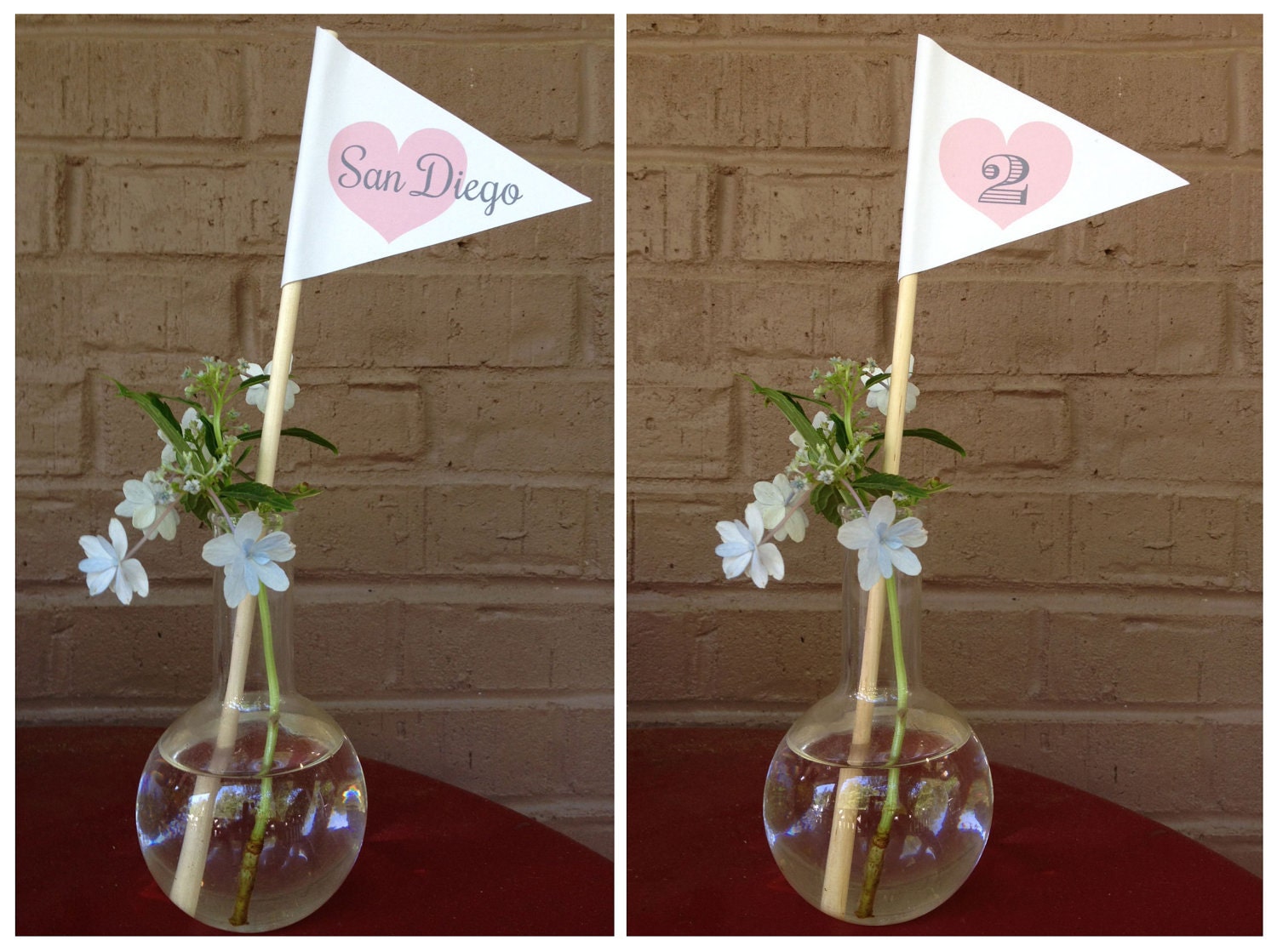 Table Number Heart Flags for Wedding Seating