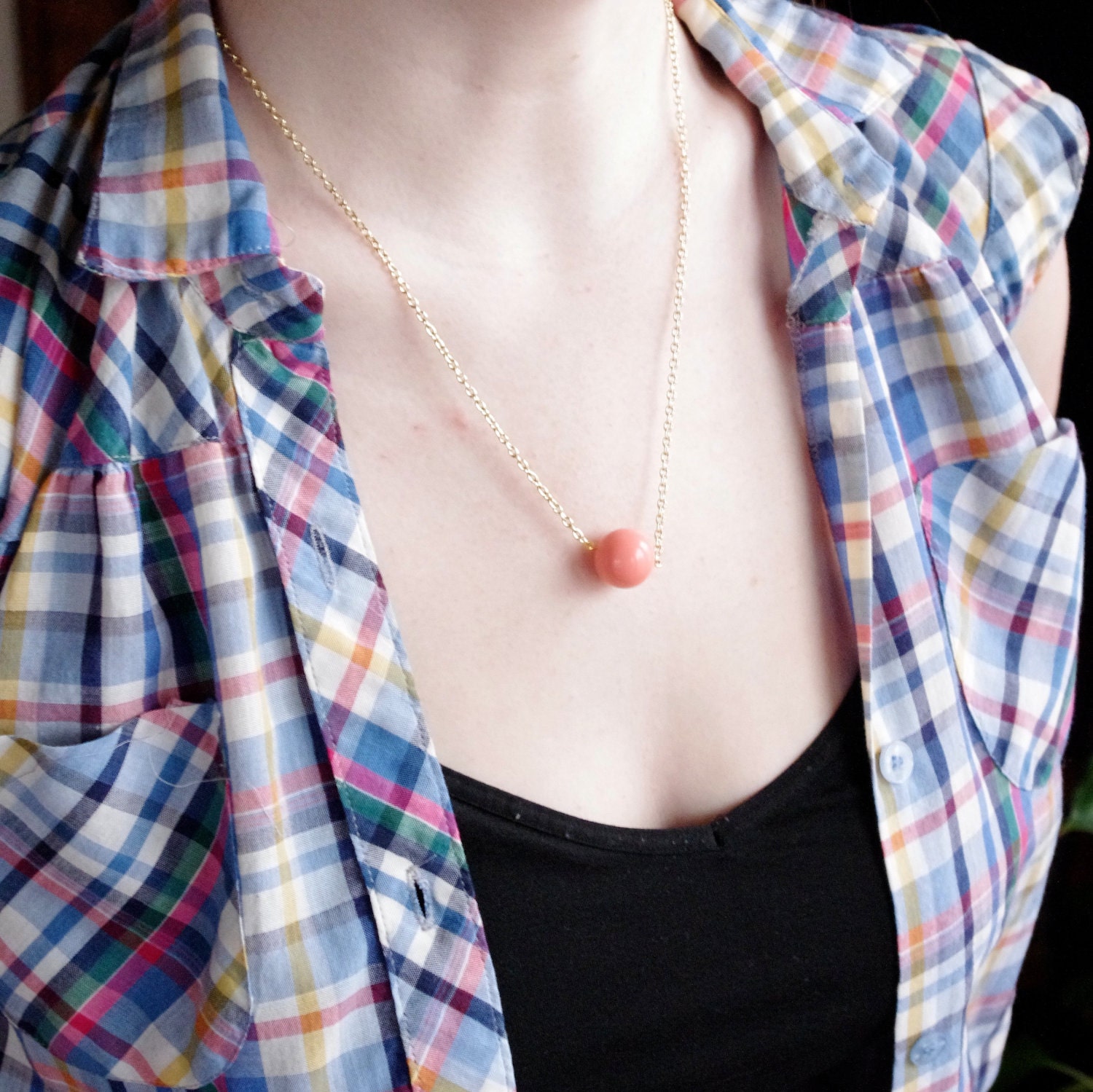 Upcycled Vintage Peach Single Bead Necklace using an - regansbrain