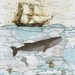 Whale Illustration , Whale Painting , Mixed Media Collage Painting , Whimsical Art Print , 5x7. Print 5007