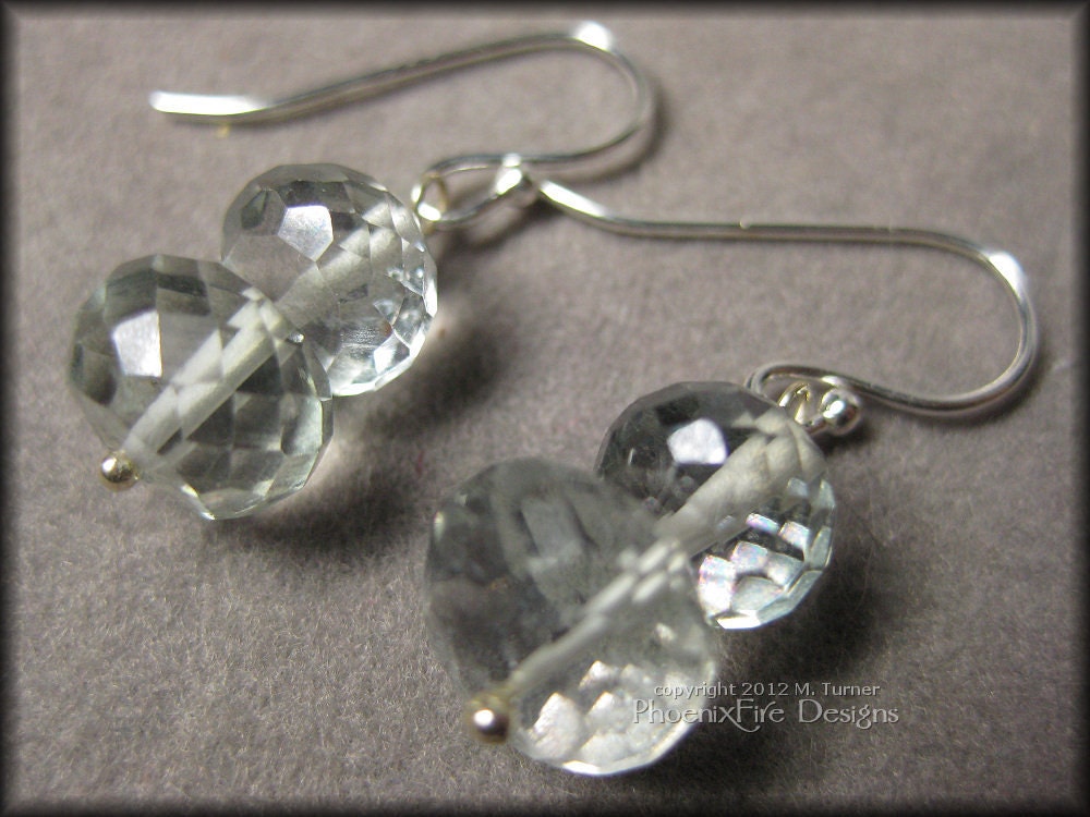 Mint Mystic Quartz Silver Earrings Gemstone Aqua Grey 925 Pale Ice Simple Elegant Sterling Silver Holiday Party Gift for Her