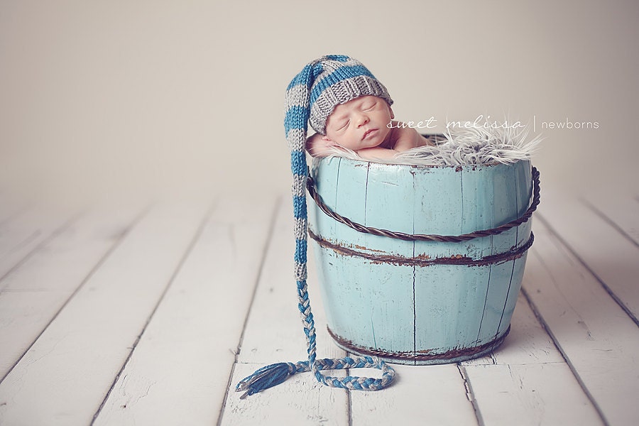 Stocking Hat Elf Munchkin newborn infant baby blue grey gray photography prop