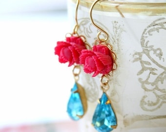 Aqua Jewel Dangle Earrings