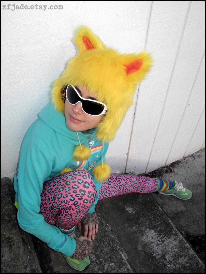 Prototype Sale: mac-n-cheez- monster fur cat hat in yellow