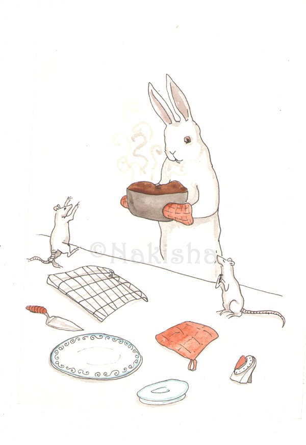 Out of the Oven - Original Watercolor Rabbit Illustration