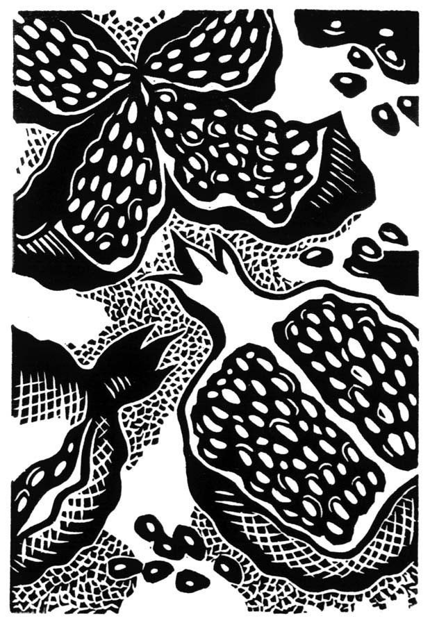 Pomegranate Seeds linocut