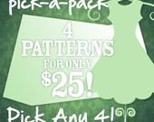 Choose any 4 Single  PDF Sewing E Patterns and Detailed Tutorials