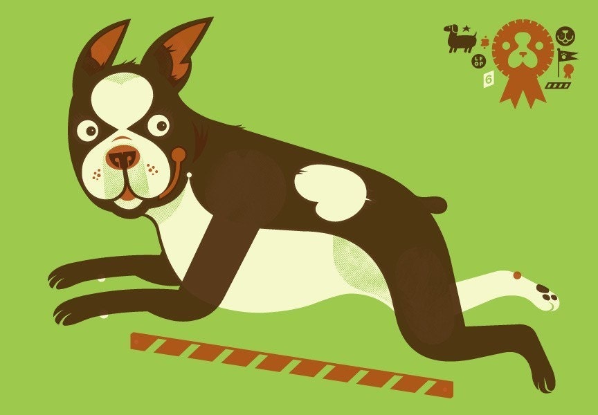Boston Terrier Screenprint Art Print - Boxer Brown Dog Hand Printed Silkscreen Poster - Good for Kids Rooms & Nursery