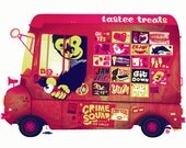 Ice Cream Truck with Gorilla Monkey Screenprint Art Print - Hand Printed Silkscreen Poster - Good for Kids Rooms & Nursery