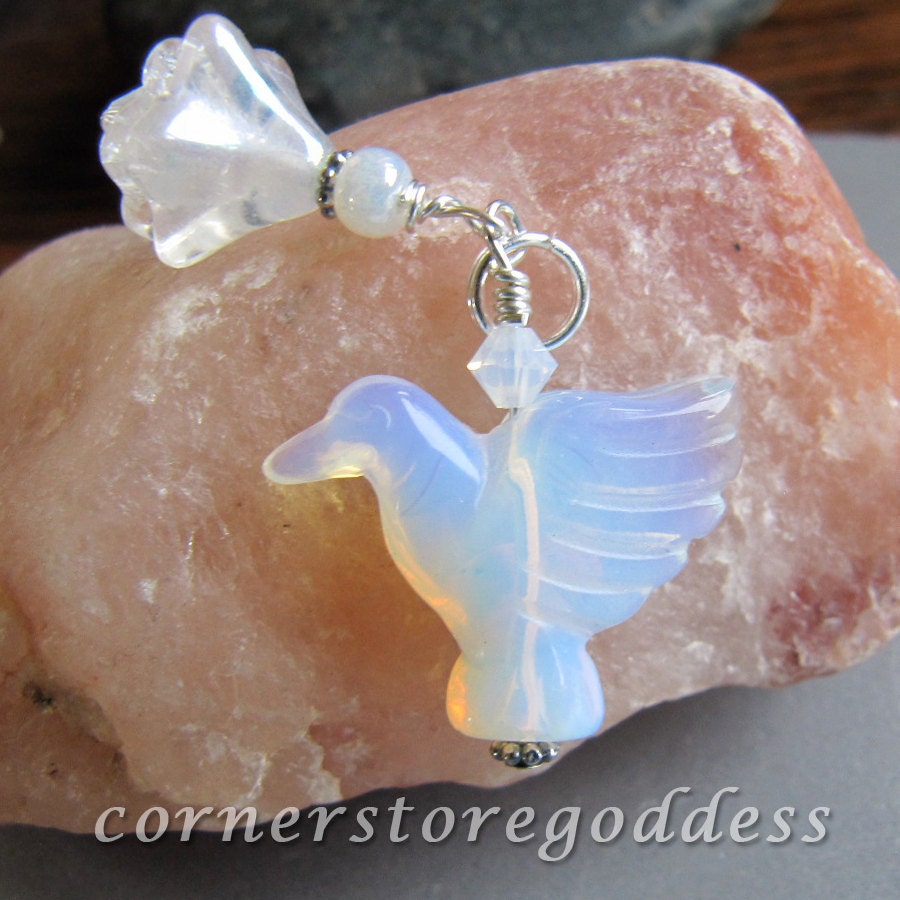 Cornerstoregoddess Opalite Flower Dove Hummingbird Charm