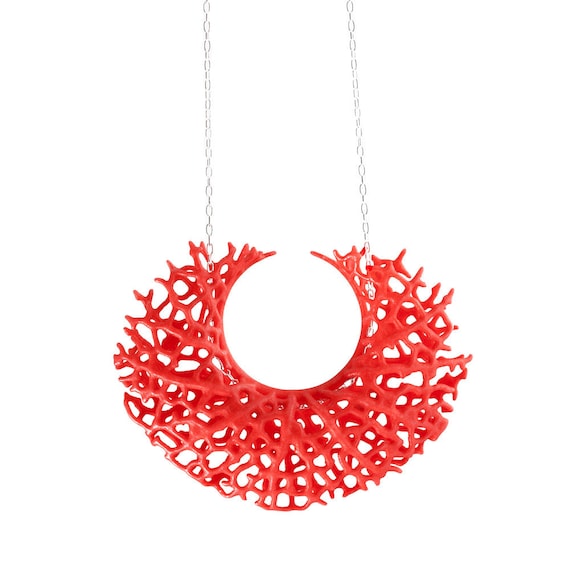 Red Vessel Pendant - 3d printed nylon and sterling silver necklace, modern, abstract, nature, science
