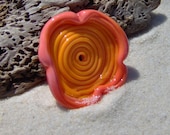 Lampwork Disk Flower, Coral-Orange  Disk Flower Focal, Handmade LETEAM SRA Glassymom