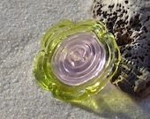Lampwork Disk, Pink and Green Large Disk Flower, Handmade SRA LETEAM Glassymom