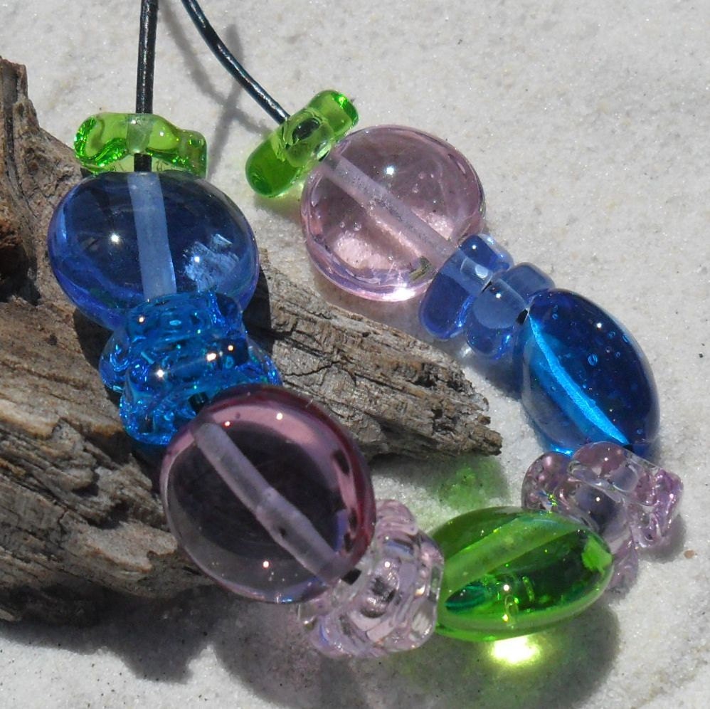 Lampwork  Beads Lentil Set of Transparents, Handmade  SRA LETEAM Glassymom