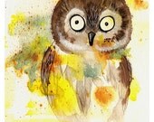 Owl - Art Print cute barn owl colorful kids room decor nursery shower gift idea pretty watercolor painting Oladesign 11x14