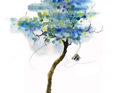 Sweet Home - Art Print birdhouse watercolor treehouse purple summer tree blue bedroom wall art home office decor gift ideas Oladesign 8x10