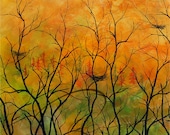 Time to Go - Art Print forest nests autumn sunset silhouette landscape birds kitchen wall decor idea acrylic canvas Canadian Oladesign 8x10