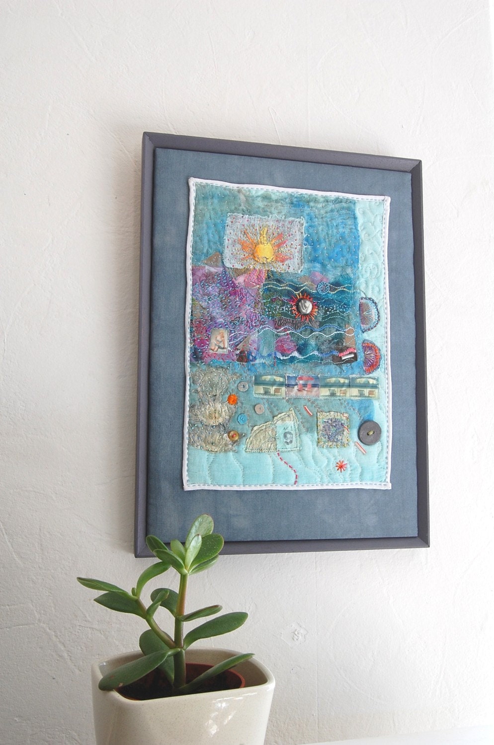 SALE Not Waving Drowning - Original  Framed Textile Art