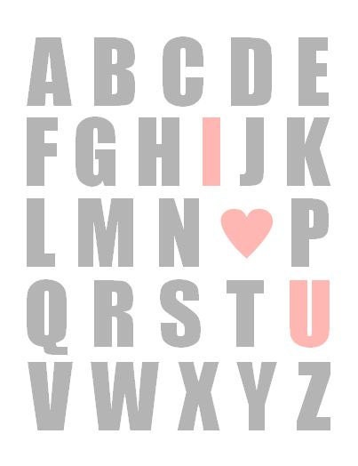 Kids Wall Art, ABC Print Nursery Art Typography Print - ANY COLOR Combo - or Pink and Grey 8x10