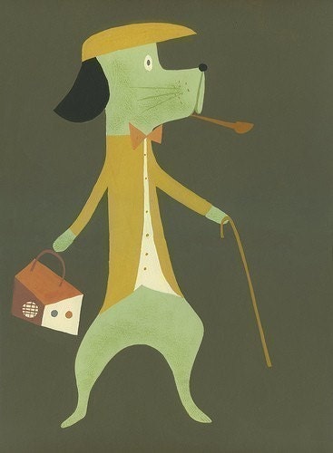 Jon takes a walk with his new radio.  Open edition print by Matte Stephens.