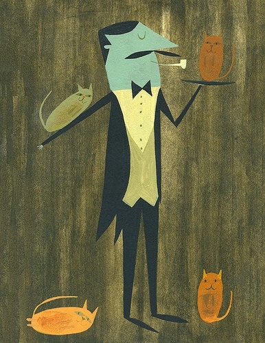 Hugo, cat servant.  Limited edition print by Matte Stephens.