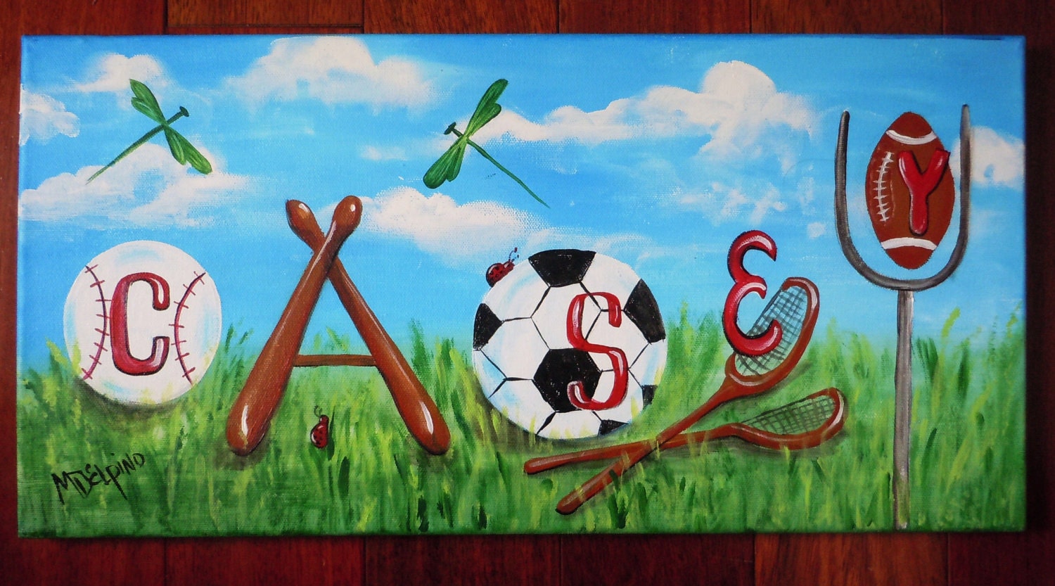 Boy Personalized original painting canvas any subject Name Custom art for boy bedroom wall decor