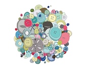 Buttons 5x5 Quirky Illustration Print