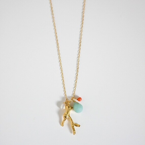 coraline necklace . organic gold coral branch .