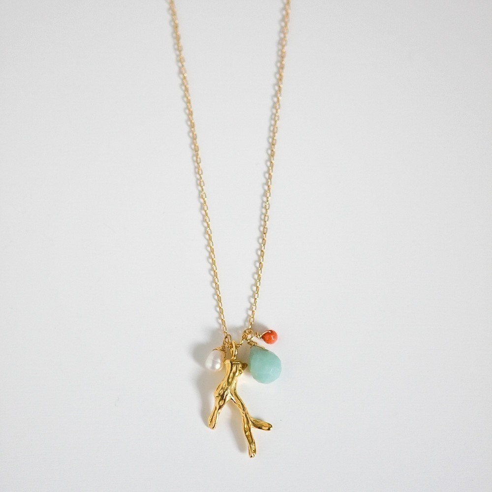 coraline necklace . organic gold coral branch .