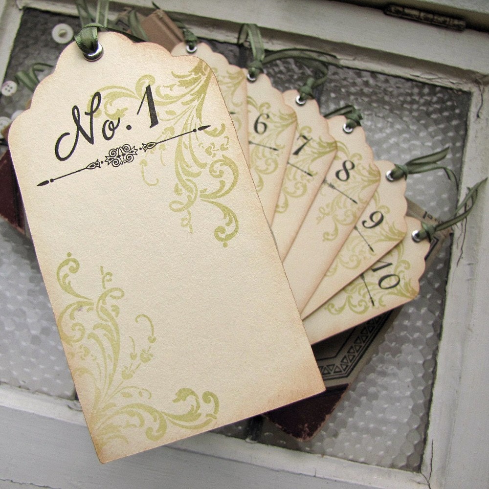 Wedding Escort Card Vintage Inspired Tag Elegant Swirls